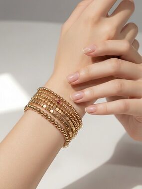 Gold Beaded Stackable Bracelet Set